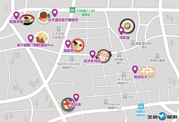 Photo: Map of the popular restaurants in Myeong-dong